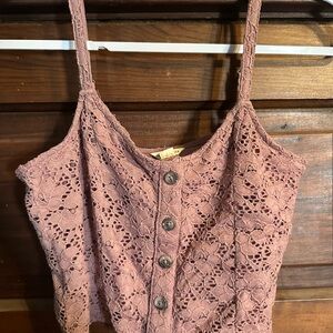 Aeropostale Lace Button-Down Crop Top - Mauve